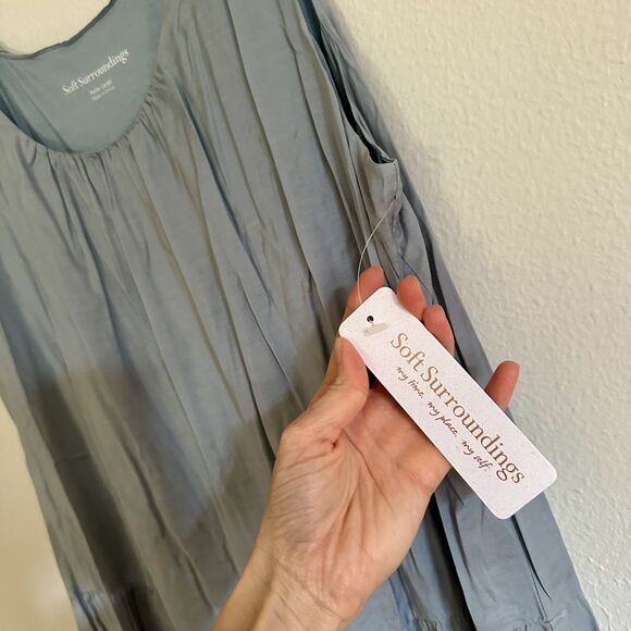 Soft Surroundings Anita Flowy Tiered Maxi Dress Sleeveless Flounce Blue Petite L - Picture 7 of 12